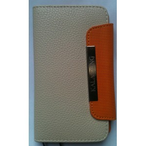 Etui portefeuille cuir luxe Blanc/beige pour Samsung Galaxy S2