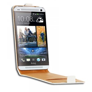 Etui coque à rabat luxe cuir blanc pour HTC One