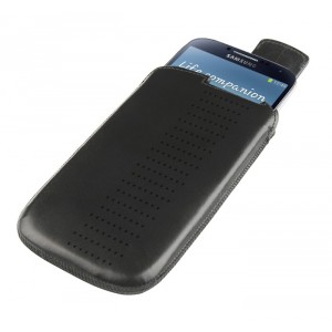 Pochette Trexta pour Samsung Galaxy S4 en cuir véritable Noir avec sortie automatique du téléphone