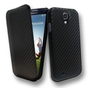 Etui coque à rabat style carbone noir pour le Samsung Galaxy S4