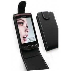 Housse cuir noir à clapet pour Samsung S8530 Wave 2