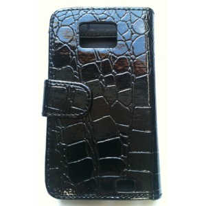 Housse - Etui noir cuir Croco pour Samsung Galaxy S2 i9100