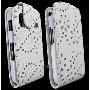 Housse strass blanche à rabat pour Samsung Galaxy Ace S5830