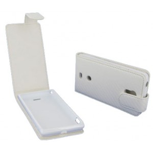 Etui blanc Sony Xperia J - housse blanche style carbone.