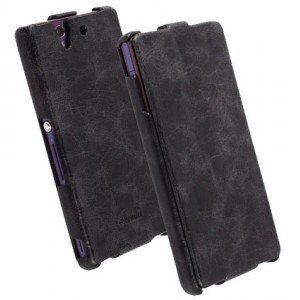 Etui rabat ultra-fin Krusell cuir vintage noir Sony Xperia Z