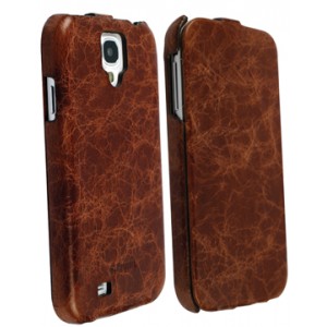 Etui Slim-Cover Krusell à rabat en cuir vintage marron pour Samsung Galaxy S4