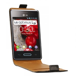 Etui luxe cuir noir à rabat pour le LG Optimus L3 II (version 2)